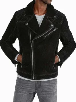 Mens Express Suede Quilted Black Leather Jacket