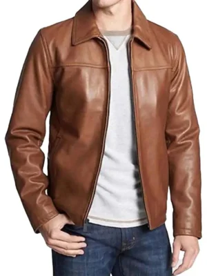 Men Casual Brown Leather Jacket