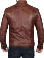 Mens Brown Distressed Leather Biker Jacket