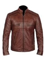 Mens Brown Distressed Leather Biker Jacket