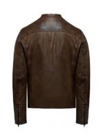 Mens Snap Tab Collar Brown Leather Jacket