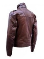 Standing Collar Chocolate Brown Leather Jacket