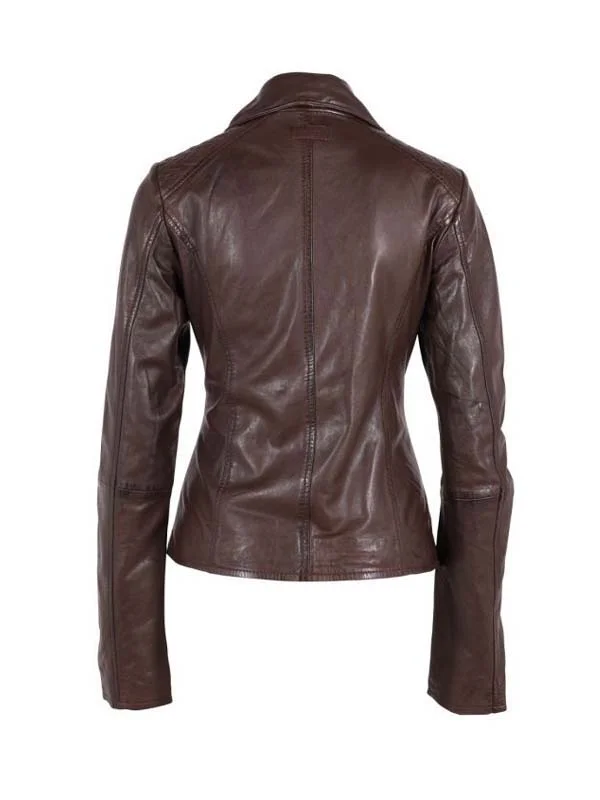 Womens Brown Biker Hooded Leather Jacket