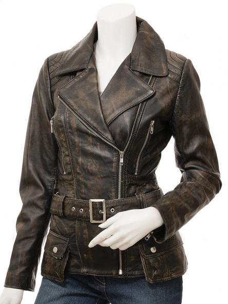 WOMEN'S VINTAGE LEATHER BIKER JACKET: SIMI