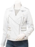 WOMEN'S WHITE LEATHER BIKER JACKET: TORONTO