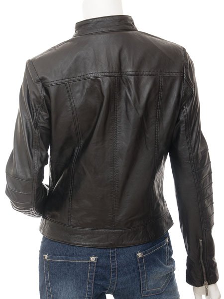 WOMEN'S BLACK LEATHER BIKER JACKET : BANKSTON