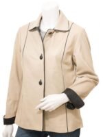 WOMEN'S BEIGE & BLACK LEATHER JACKET: CUSSETA