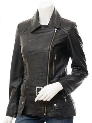 WOMEN'S BLACK LEATHER BIKER JACKET: SIMI