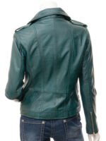 LADIES LEATHER BIKER JACKET IN TEAL: TORONTO