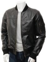 MEN'S BLACK LEATHER BOMBER JACKET: BRAUNTON