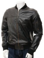 MEN'S BLACK LEATHER BOMBER JACKET: BRAUNTON