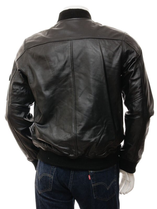 MEN'S BLACK LEATHER BOMBER JACKET: BRAUNTON