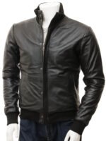 MEN'S BLACK LEATHER BOMBER JACKET: CHERITON