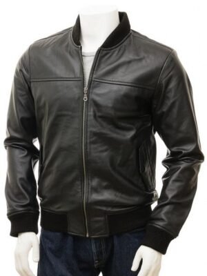 MEN'S BLACK LEATHER BOMBER JACKET: COLEFORD