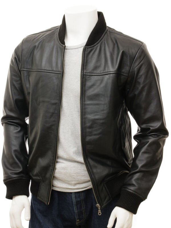 MEN'S BLACK LEATHER BOMBER JACKET: COLEFORD