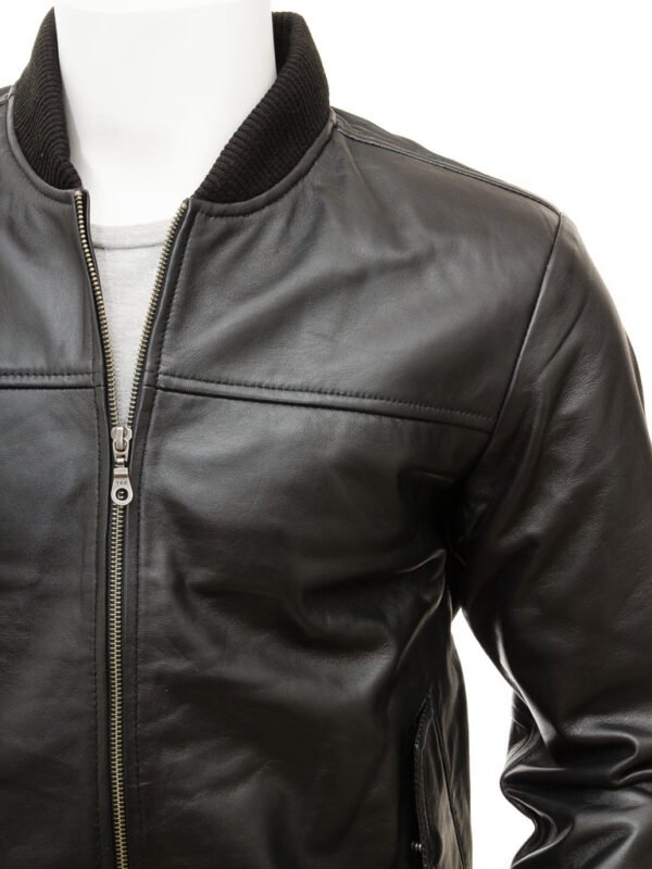 MEN'S BLACK LEATHER BOMBER JACKET: COLEFORD