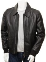 MEN'S BLACK LEATHER BOMBER JACKET: CULMSTOCK