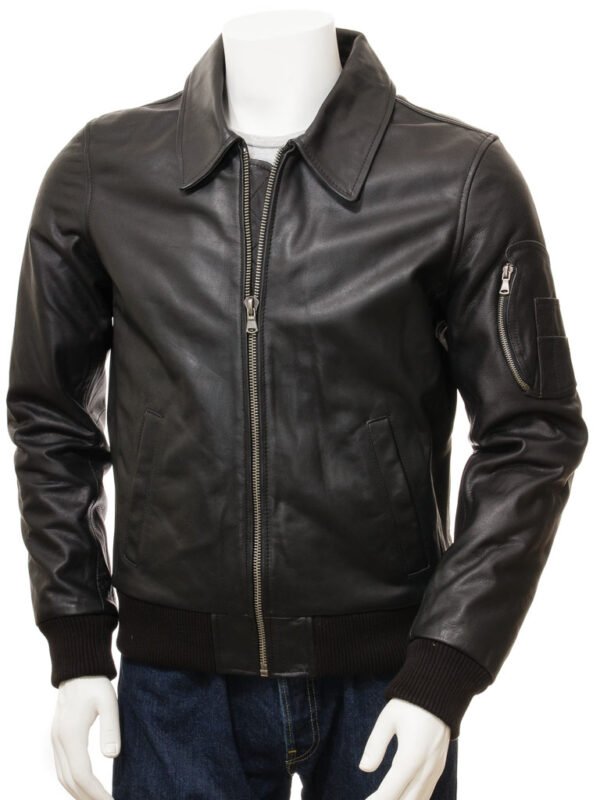 MEN'S BLACK LEATHER BOMBER JACKET: CULMSTOCK