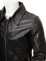 MEN'S BLACK LEATHER BOMBER JACKET: CULMSTOCK