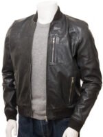 MEN'S BLACK LEATHER BOMBER JACKET: MARIANSLEIGH