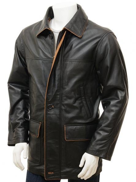 MEN'S BLACK LEATHER COAT: CADELEIGH