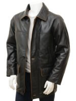 MEN'S BLACK LEATHER COAT: CADELEIGH