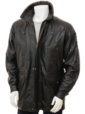 MEN'S BLACK LEATHER COAT: CHAWLEIGH