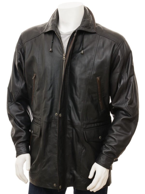 MEN'S BLACK LEATHER COAT: CHAWLEIGH