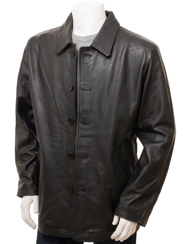 MEN'S BLACK LEATHER COAT: FREMINGTON