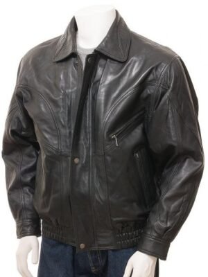 MENS LEATHER BOMBER JACKET IN BLACK: PERUGIA