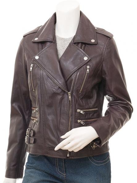 LADIES PURPLE LEATHER BIKER JACKET: TORONTO